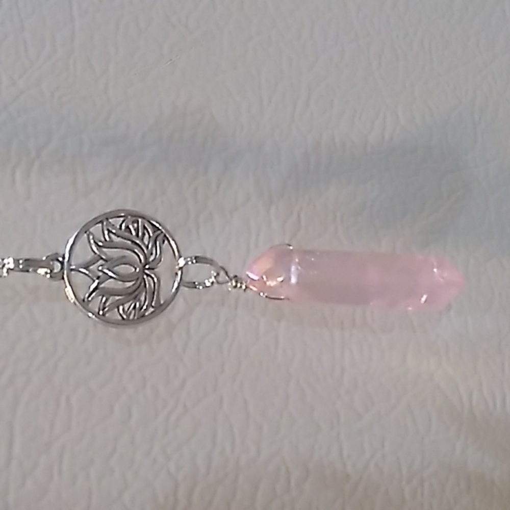 Lotus pendent w pink aura crystal point necklace - Picture 10 of 15